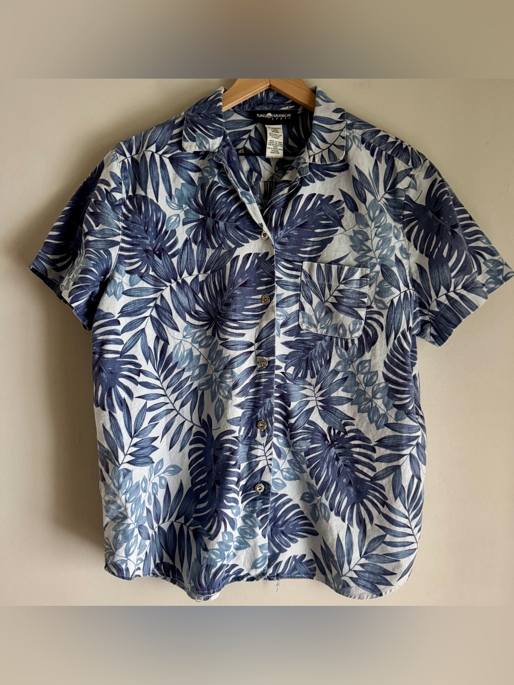 Vintage 90’s Sag Harbor Sport Short Sleeve Floral Button Down Blouse Sz Large